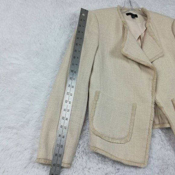 Ann Taylor Womens Jacket Solid Beige Waist Length Open Front Fringe Trim XS - Picture 4 of 9